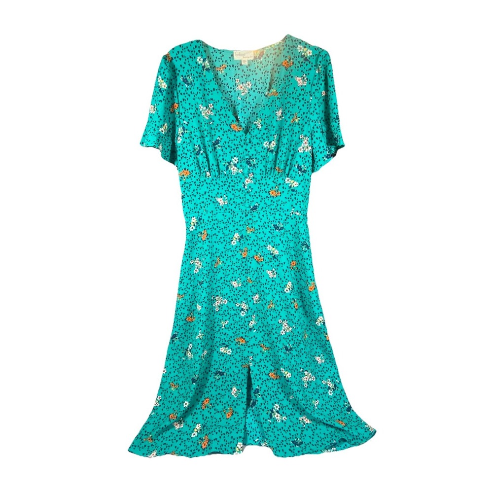 Bebop Floral‎ Midi Dress L XL Flutter Sleeve Babydoll Cottagecore Smocked Green